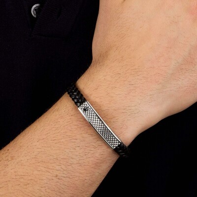 Bracelet Maserati Recycled Leather en cuir et acier