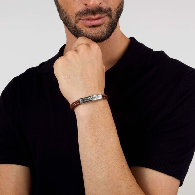 Bracelet Maserati Recycled Leather en cuir et acier