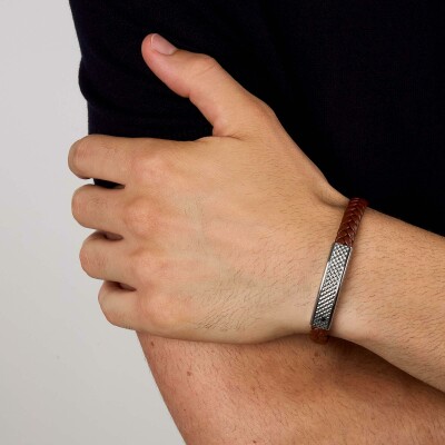 Bracelet Maserati Recycled Leather en cuir et acier