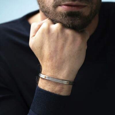 Jonc Herbelin Newporten acier brossé et vis en or jaune