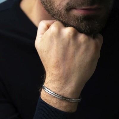 Jonc Herbelin Newport Duo en acier brossé et poli