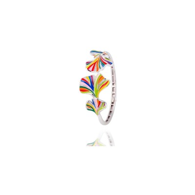 Bracelet jonc Una Storia Ginkgo en argent rhodié et oxydes de zirconium