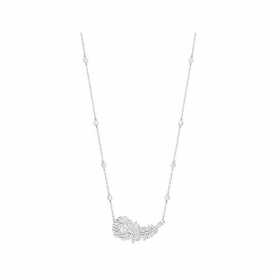 Boucheron Plume de Paon pendant in white gold, 1 diamond pink size and pavement of diamonds