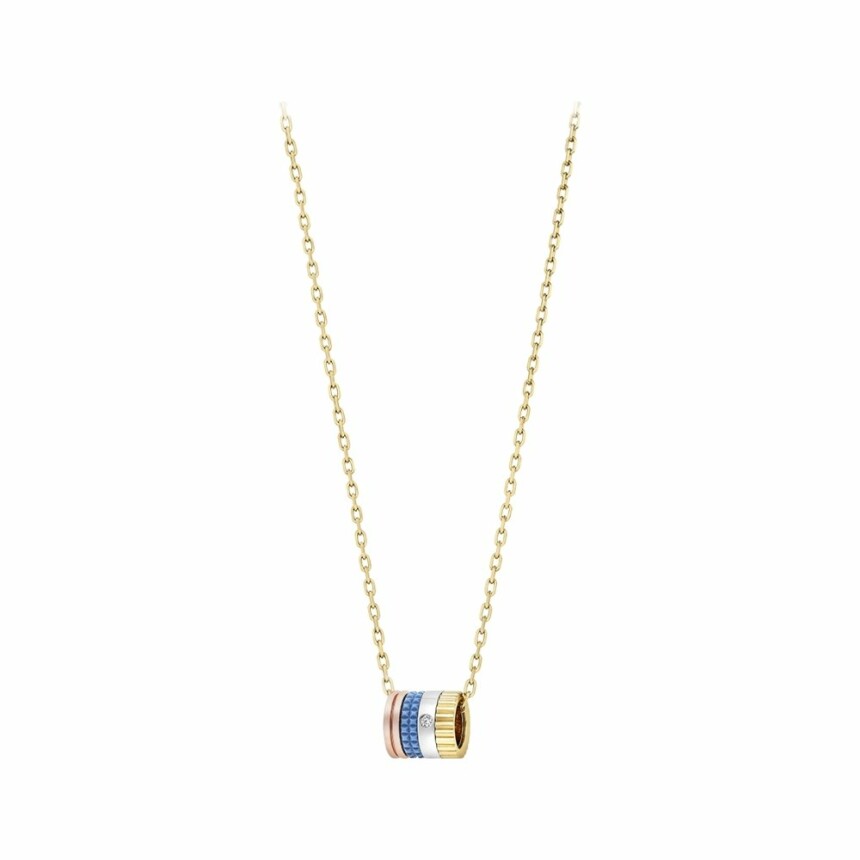 Boucheron Mini Bague Quatre Blue Edition necklace in yellow gold, pink gold, white gold, blue ceramic and diamond