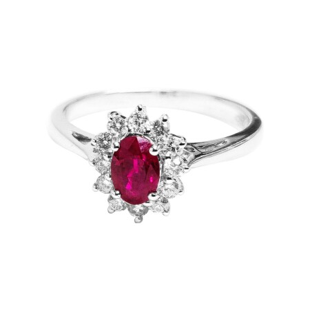 Bague Isabelle Barrier Entourage en or blanc, rubis et diamants, taille 55