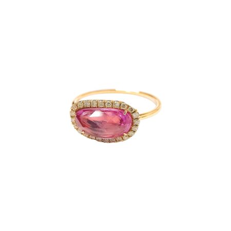 Bague Isabelle Barrier Entourage en or rose, diamants et saphir rose, taille 53