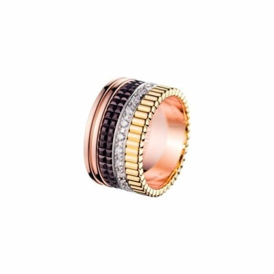 Bague Boucheron Quatre Large en or jaune, or blanc, or rose, PVD marron et diamants