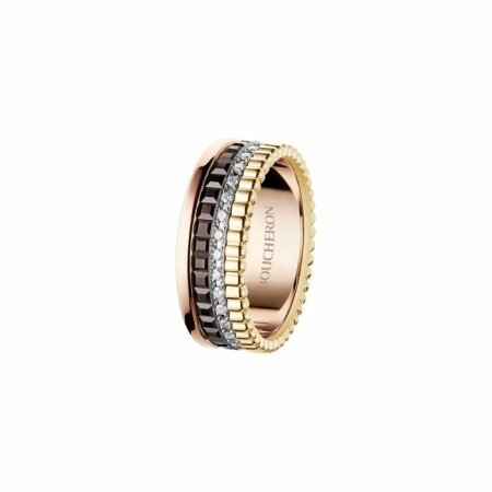 Bague Boucheron Quatre Classique Small en or jaune, or blanc, or rose, PVD marron et diamants