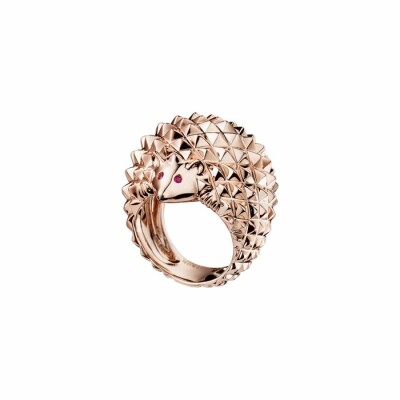 Bague Boucheron Animaux de Collection sertie de rubis ronds et diamant noir, sur or rose