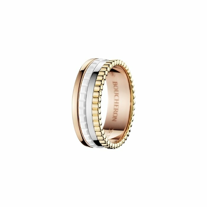 Boucheron Quatre White Edition Small ring, yellow, white, pink gold and ceramic