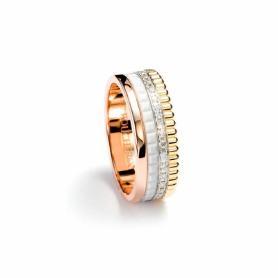 Bague Boucheron Quatre White Edition Small en or jaune, blanc et rose, diamants et céramique