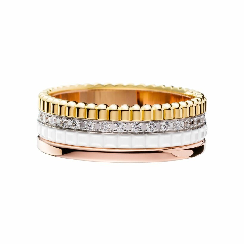 Boucheron Quatre White Edition Small ring, yellow, white, pink gold, diamonds and ceramic