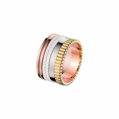 Boucheron Quatre White Edition Large ring, yellow, white, pink gold and ceramic