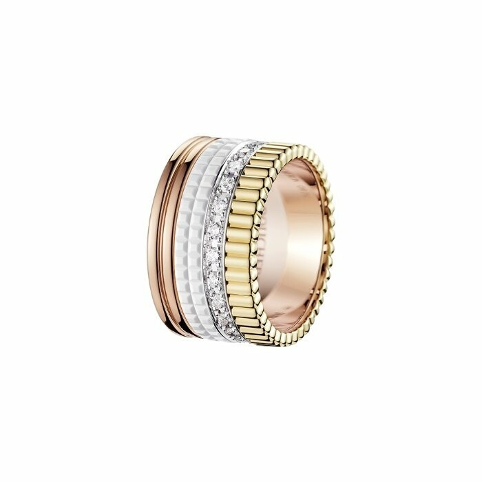 Bague Boucheron Quatre White Edition Large en or jaune, blanc et rose et céramique et diamants