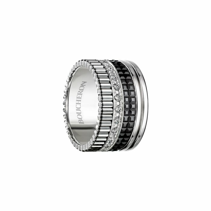 Boucheron Quatre Black Edition Large ring, white gold, black PVD and diamonds