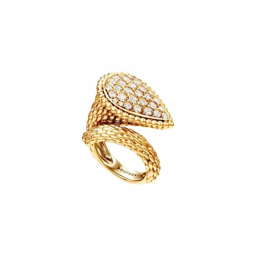 Boucheron Serpent Bohème ring, diamond paved on yellow gold