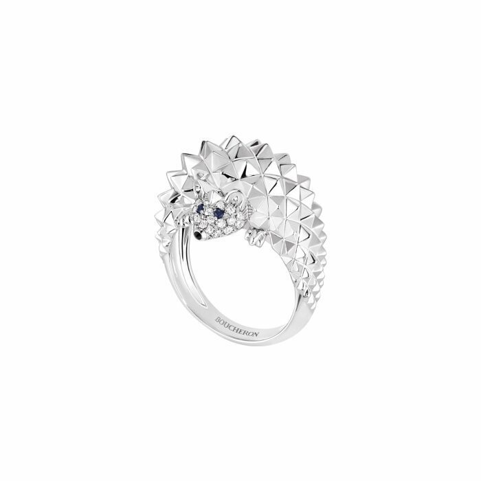 Bague Boucheron Animaux de Collection pavée de diamants, saphirs ronds et diamant noir, sur or blanc 