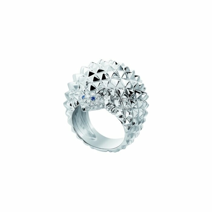 Bague Boucheron Animaux de Collection pavée de diamants, saphirs ronds et diamant noir, sur or blanc