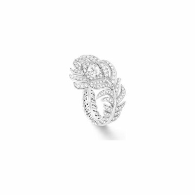 Bague Boucheron Plume de Paon PM en or blanc, diamants et 1 diamant taille rose