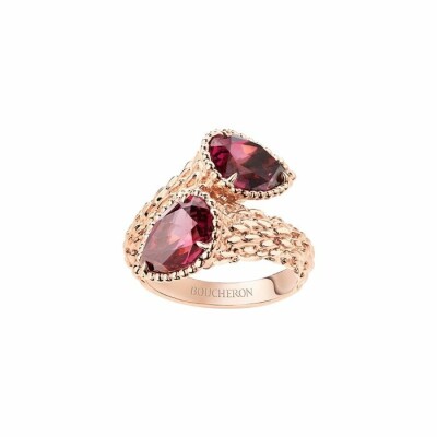 Bague Boucheron Serpent Bohème Toi et Moi motifs S en or rose et grenats de rhodolite