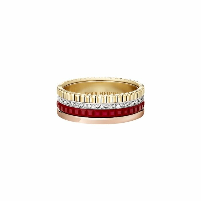 Boucheron Quatre Red Edition Small ring, yellow gold, diamonds and ceramic