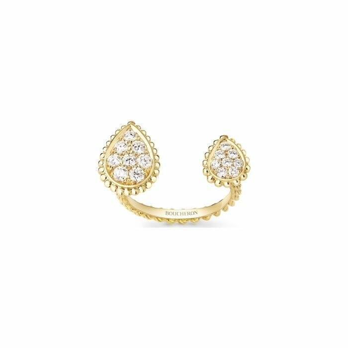 Boucheron Serpent Bohème ring, 2 paved diamonds patterns on yellow gold