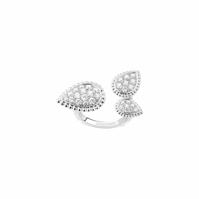 Boucheron Serpent Bohème ring, 3 patterns paved with round diamonds on white gold