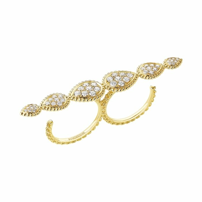 Boucheron Serpent Bohème ring, multi patterns paved with round diamonds on yellow gold