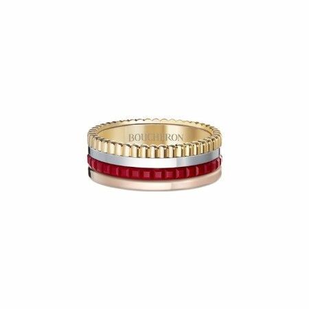 Bague Boucheron Quatre Red Edition Small en or jaune, or blanc, or rose et céramique rouge