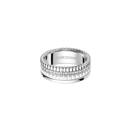 Boucheron Quatre Double White Edition Small ring, white gold, white ceramic and diamonds