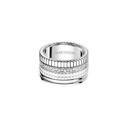 Boucheron Quatre Double White Edition Large ring, white gold, white ceramic and diamonds