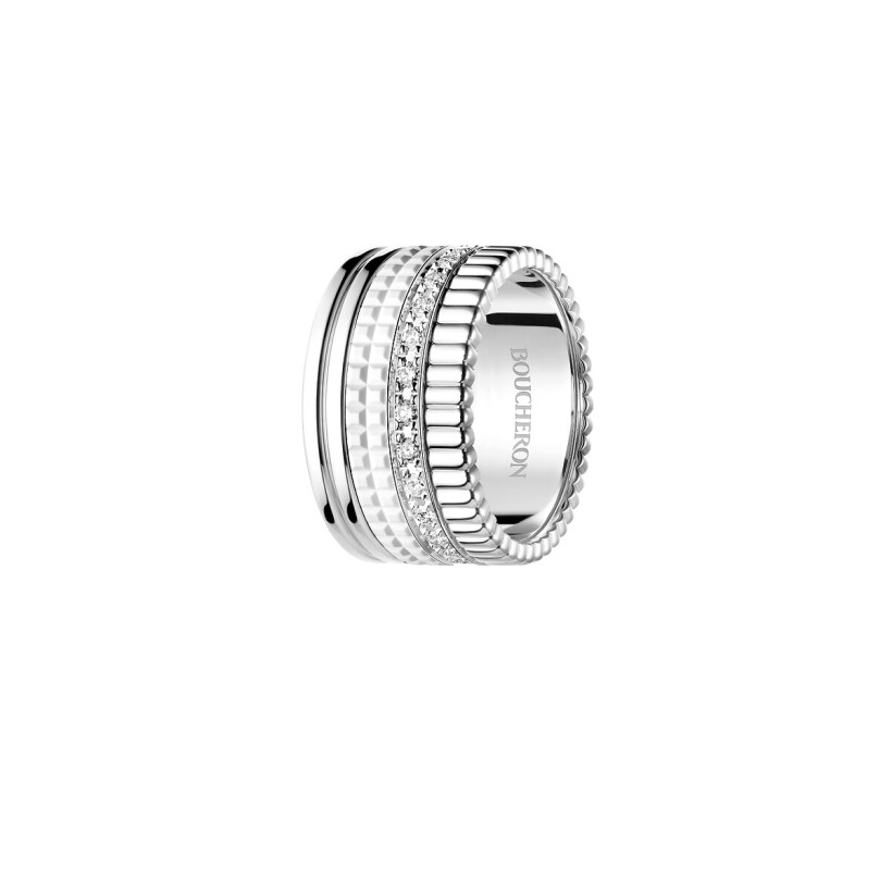 Boucheron Quatre Double White Edition Large ring, white gold, white ceramic and diamonds