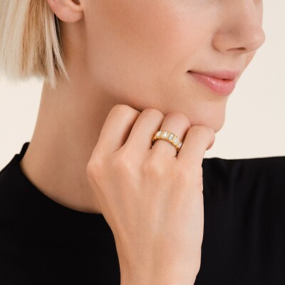 Bague Rosefield octogonale en acier doré iconique, taille 54