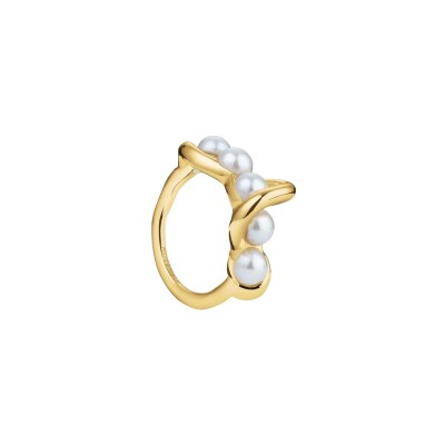 Bague Rosefield en acier plaqué or jaune et perles, taille 52