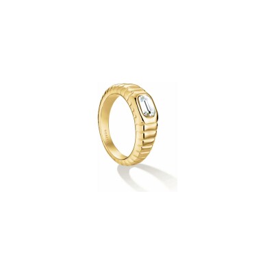 Bague Rosefield octogonale striée iconique en acier doré, taille 54