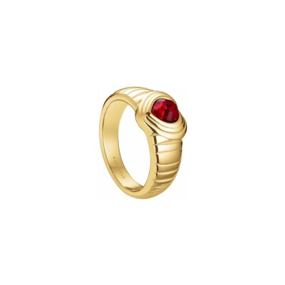 Bague Rosefield cœur strié zircon rubis et acier doré, taille 54