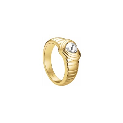 Bague Rosefield cœur strié blanc en acier doré, taille 54