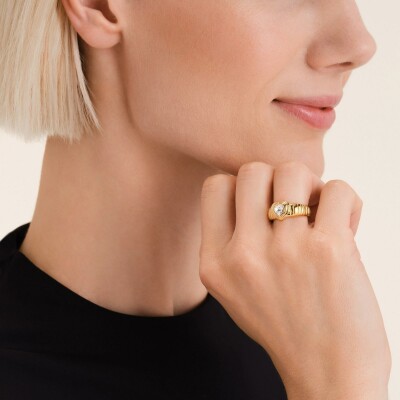 Bague Rosefield cœur strié blanc en acier doré, taille 54