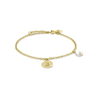 Bracelet Rosefield coquillage et perle en acier doré 
