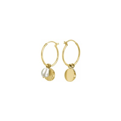 Boucles coquillage et perle en acier doré 