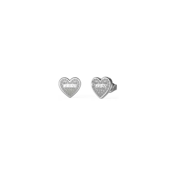 Boucles d'oreilles Guess Studs Party en acier rhodié, forme cœur, oxydes de zirconium, 11mm
