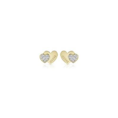 Boucles d'oreilles Guess Studs Party en acier doré, forme cœur, oxydes de zirconium, 12mm