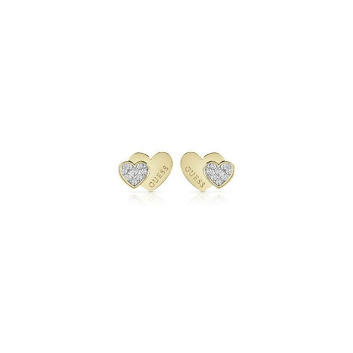 Boucles d'oreilles Guess Studs Party en acier doré, forme cœur, oxydes de zirconium, 12mm