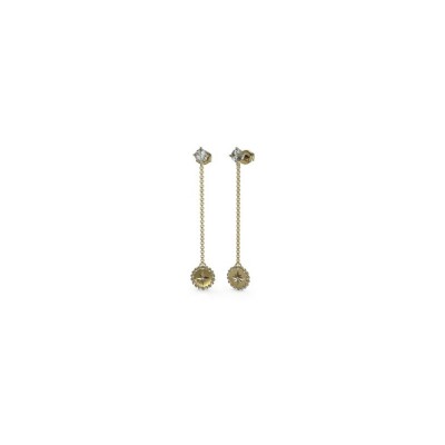 Boucles d'oreilles Guess Monete en acier doré, forme rose des vents, oxydes de zirconium, 60mm