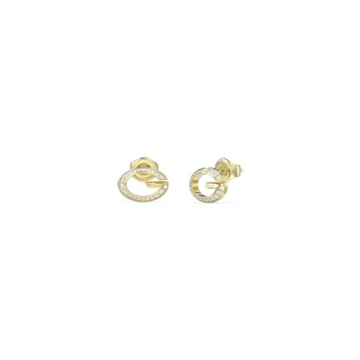 Boucles d'oreilles Guess G Camden en acier doré et zircon cubique