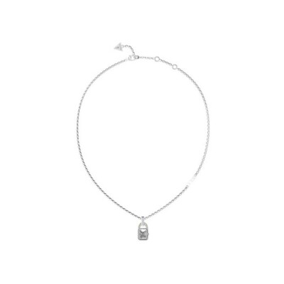 Collier Guess Shiny Padlock en acier rhodié, forme cadenas, oxydes de zirconium