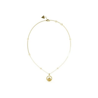 Collier Guess Monete en acier doré, forme rose des vents et oxydes de zirconium