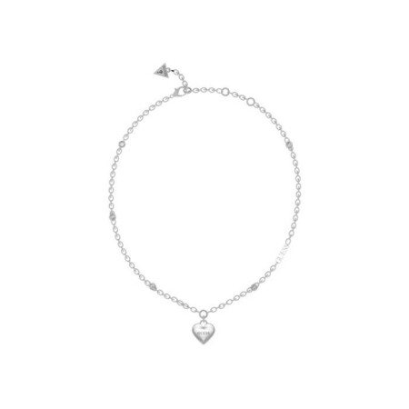 Collier Guess Falling In Love en acier rhodié, forme cœur, oxydes de zirconium