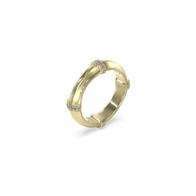 Bague Guess Bamboo en acier doré et zircons, taille 54