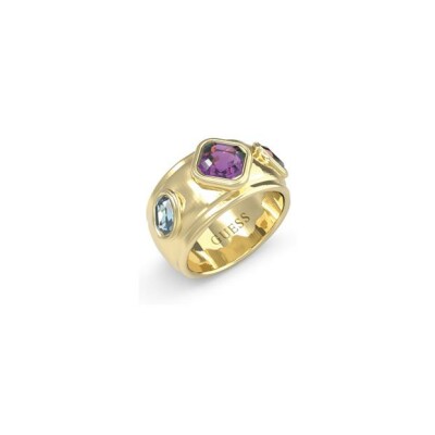 Bague Guess en acier doré et pierres de couleurs